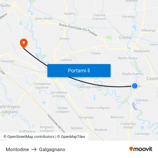 Montodine to Galgagnano map
