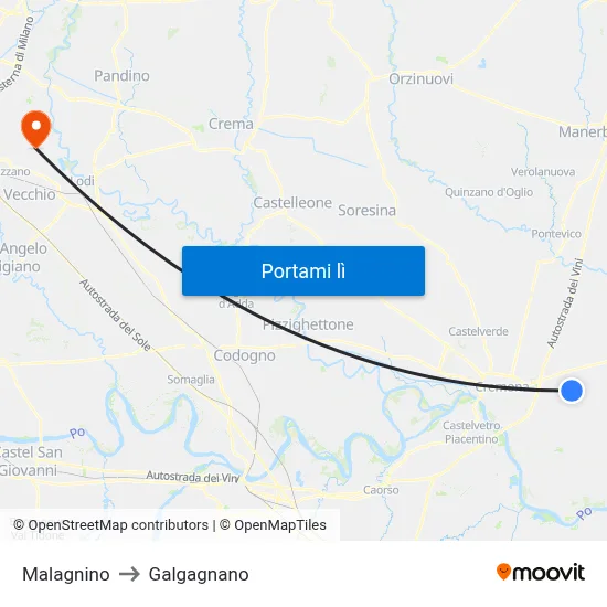 Malagnino to Galgagnano map