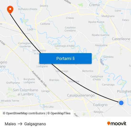 Maleo to Galgagnano map