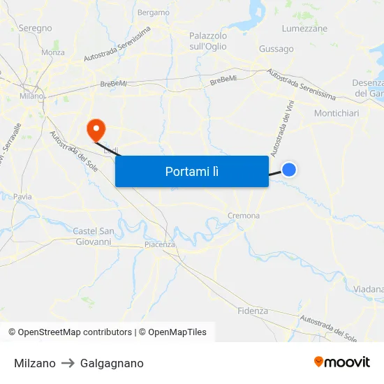 Milzano to Galgagnano map