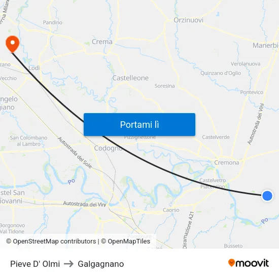 Pieve D' Olmi to Galgagnano map
