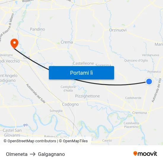 Olmeneta to Galgagnano map