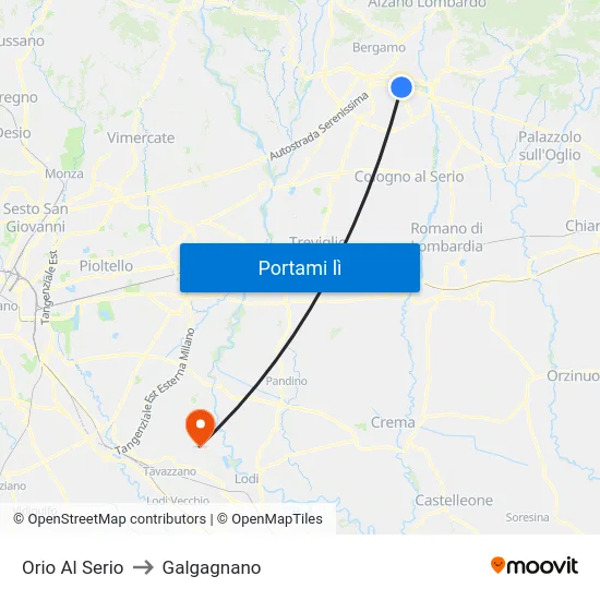 Orio Al Serio to Galgagnano map