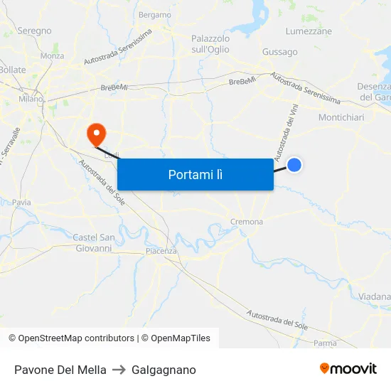 Pavone Del Mella to Galgagnano map