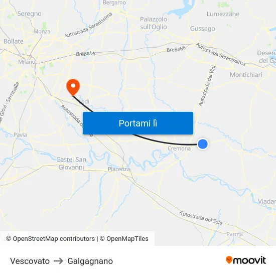Vescovato to Galgagnano map