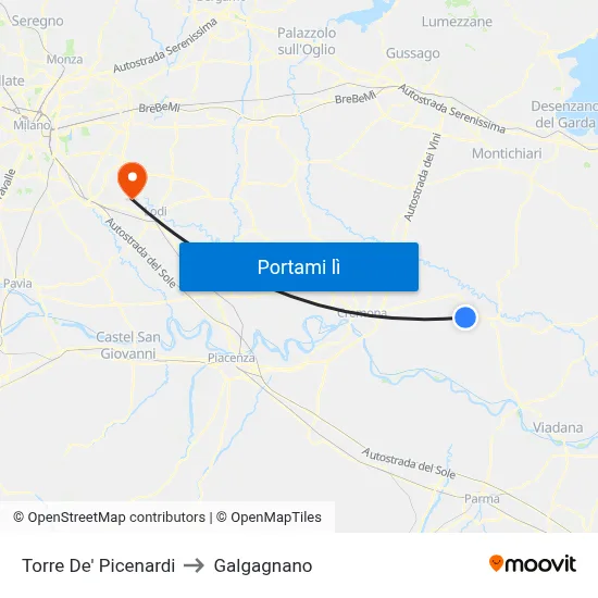 Torre De' Picenardi to Galgagnano map