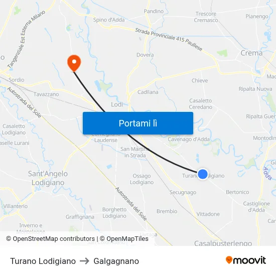 Turano Lodigiano to Galgagnano map