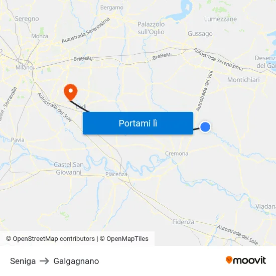 Seniga to Galgagnano map