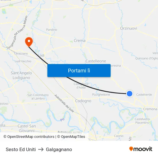 Sesto Ed Uniti to Galgagnano map