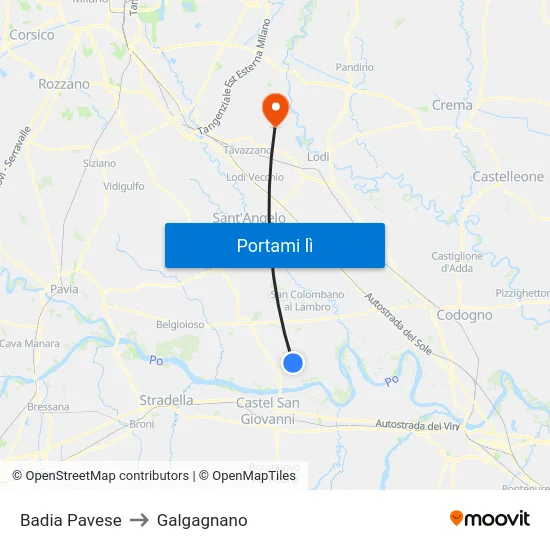 Badia Pavese to Galgagnano map