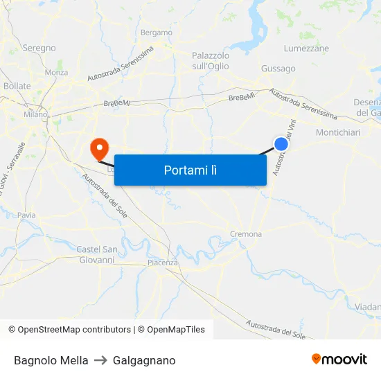 Bagnolo Mella to Galgagnano map