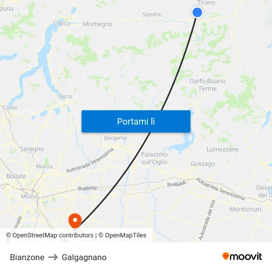 Bianzone to Galgagnano map