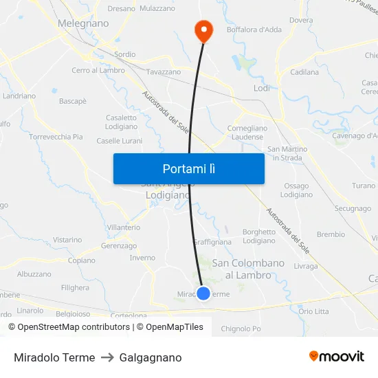 Miradolo Terme to Galgagnano map