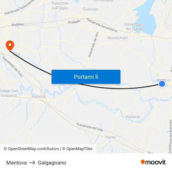 Mantova to Galgagnano map
