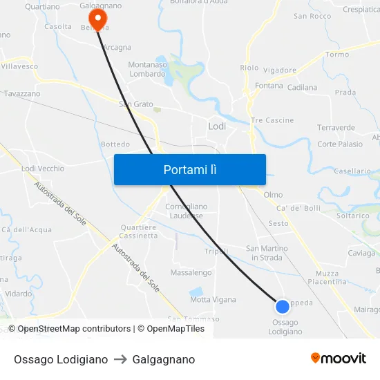 Ossago Lodigiano to Galgagnano map