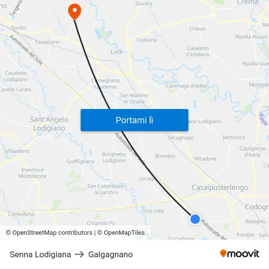 Senna Lodigiana to Galgagnano map