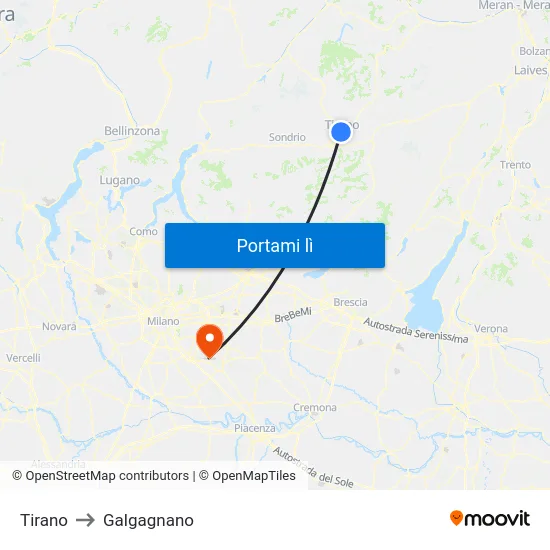 Tirano to Galgagnano map