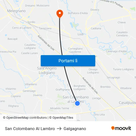 San Colombano Al Lambro to Galgagnano map
