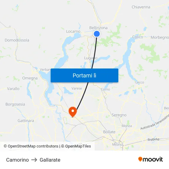 Camorino to Gallarate map