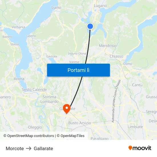 Morcote to Gallarate map