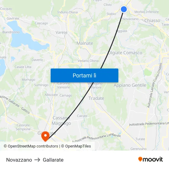 Novazzano to Gallarate map