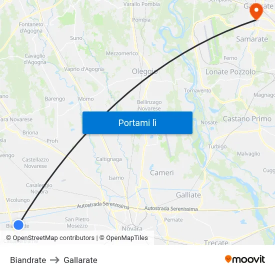 Biandrate to Gallarate map