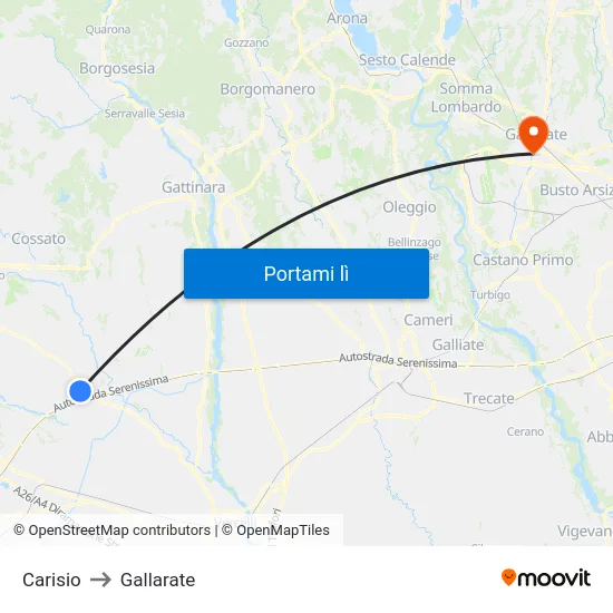 Carisio to Gallarate map