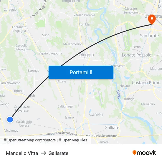 Mandello Vitta to Gallarate map