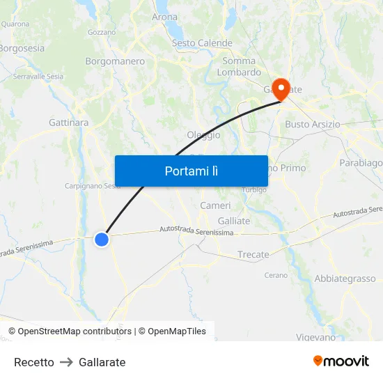 Recetto to Gallarate map