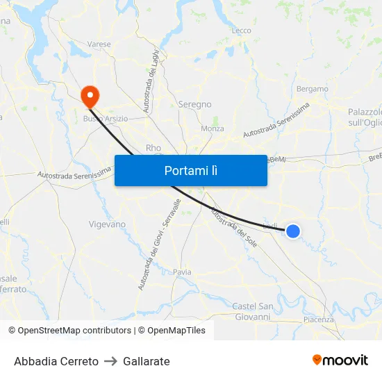 Abbadia Cerreto to Gallarate map