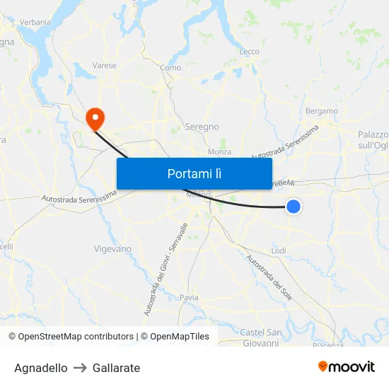Agnadello to Gallarate map