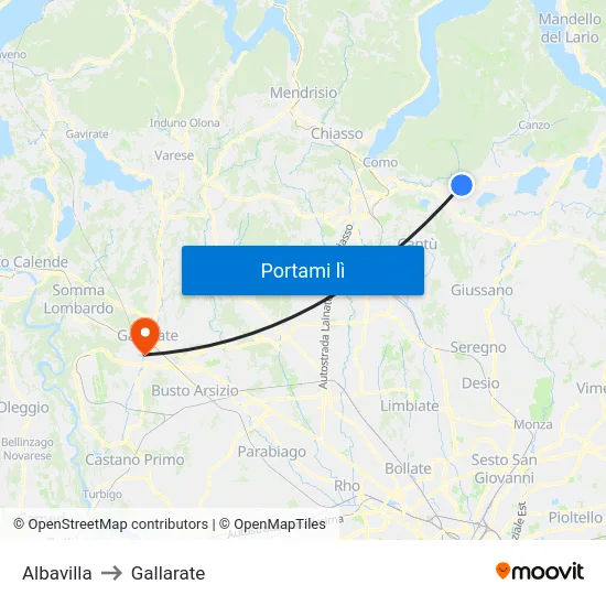 Albavilla to Gallarate map