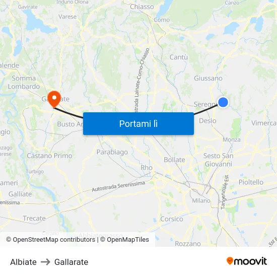 Albiate to Gallarate map