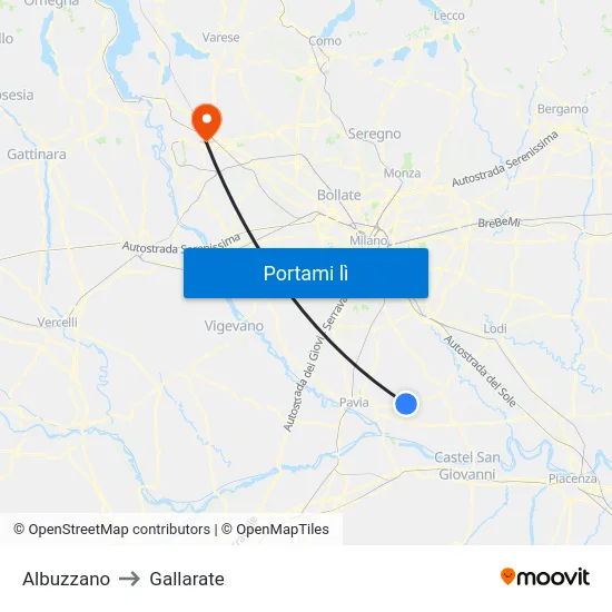 Albuzzano to Gallarate map
