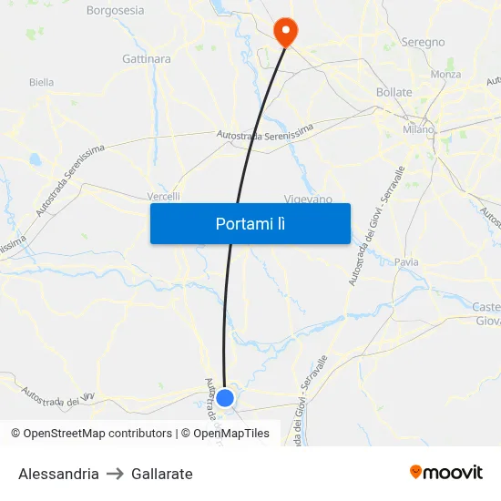 Alessandria to Gallarate map