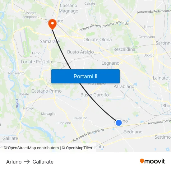 Arluno to Gallarate map