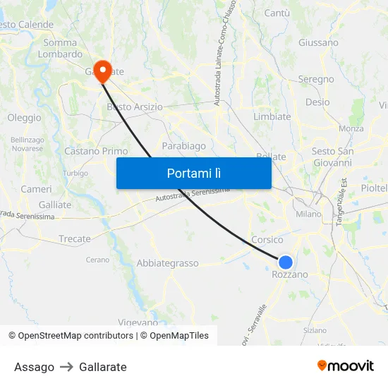 Assago to Gallarate map