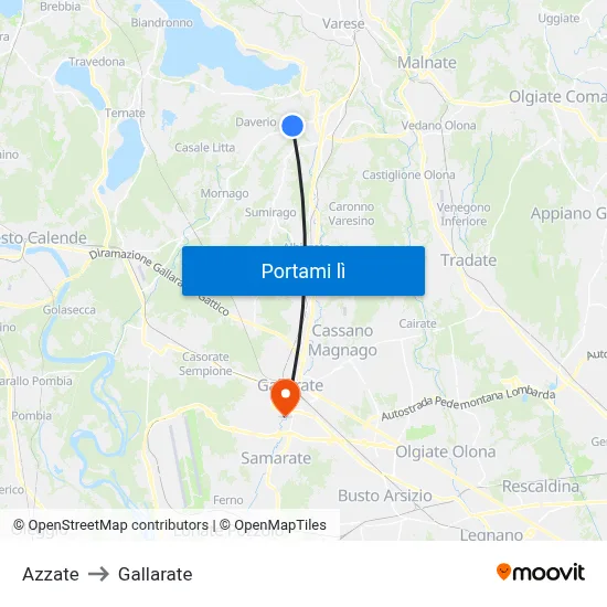 Azzate to Gallarate map
