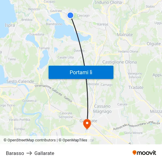 Barasso to Gallarate map