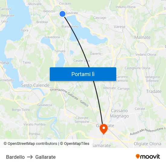 Bardello to Gallarate map