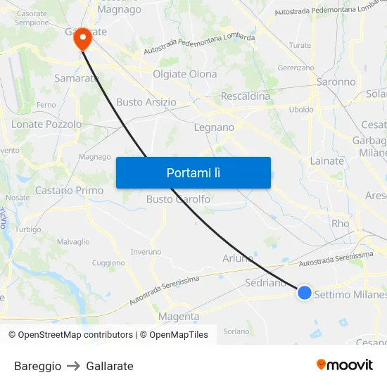 Bareggio to Gallarate map