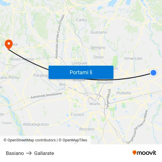 Basiano to Gallarate map