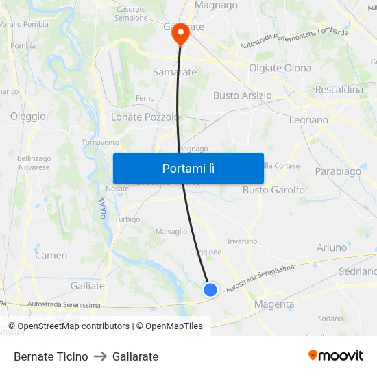 Bernate Ticino to Gallarate map