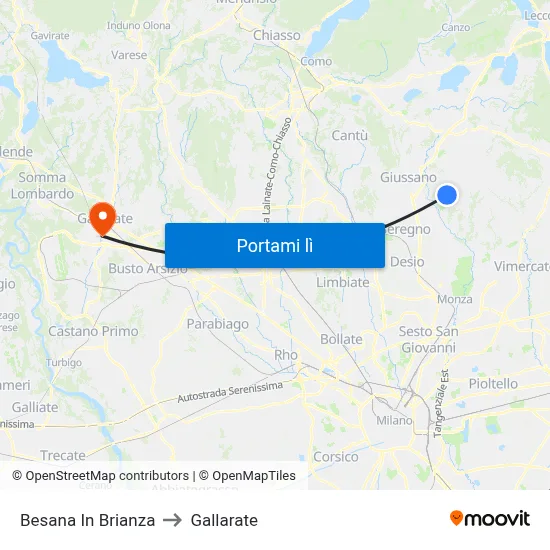 Besana In Brianza to Gallarate map