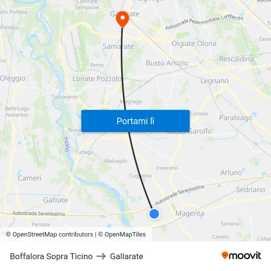 Boffalora Sopra Ticino to Gallarate map