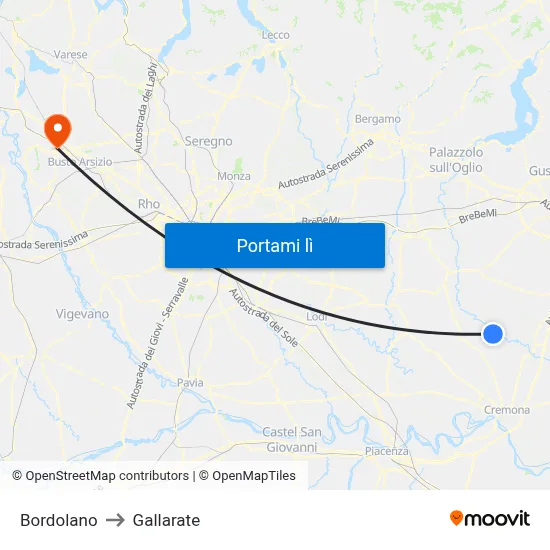 Bordolano to Gallarate map