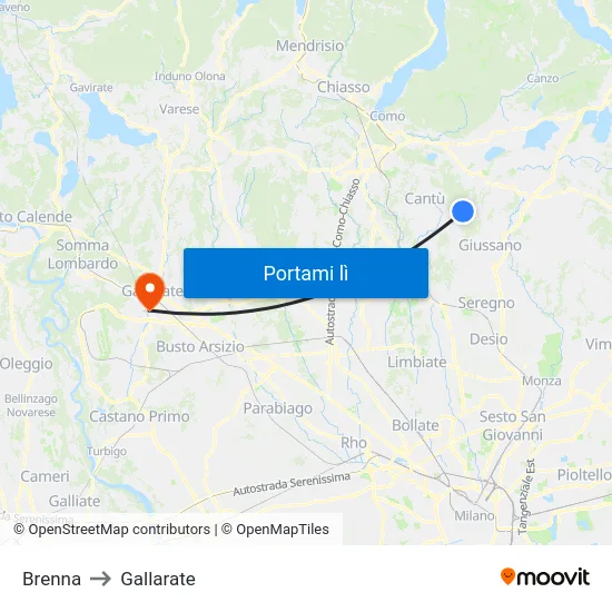 Brenna to Gallarate map