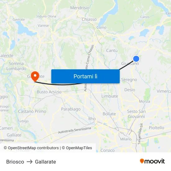 Briosco to Gallarate map