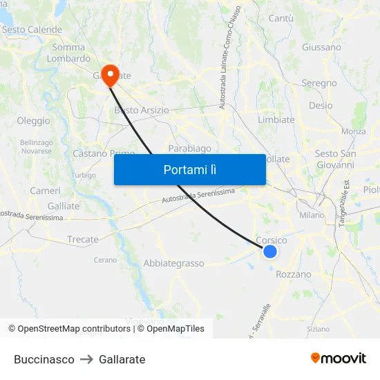 Buccinasco to Gallarate map