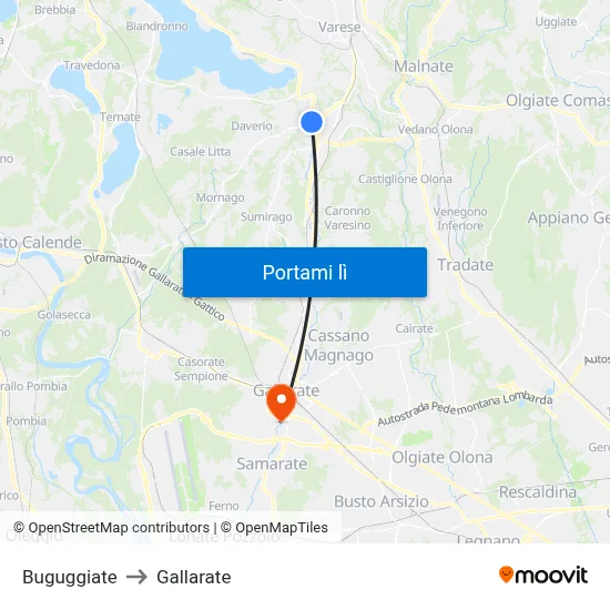 Buguggiate to Gallarate map